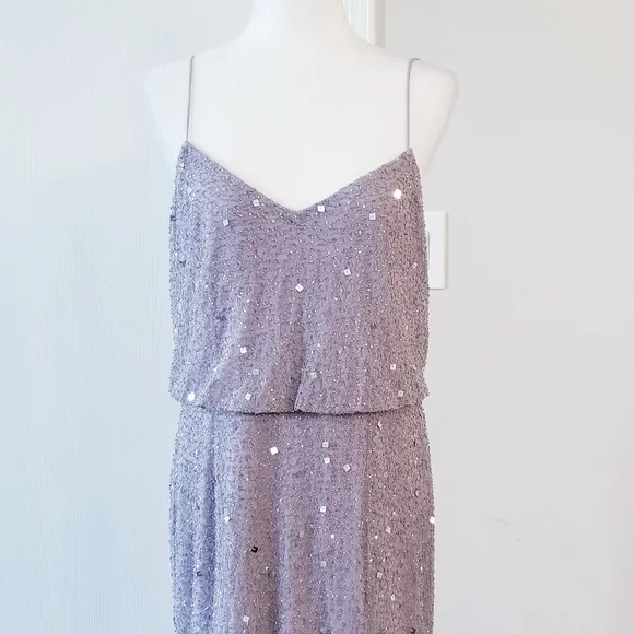 Adrianna Papell Lilac Gray Sequin Beaded long Dress - Picture 5 of 14